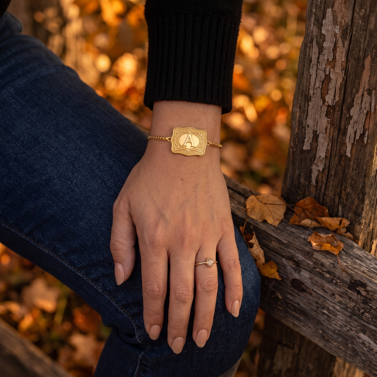 Lunetta Western Buckle Initial Bracelet